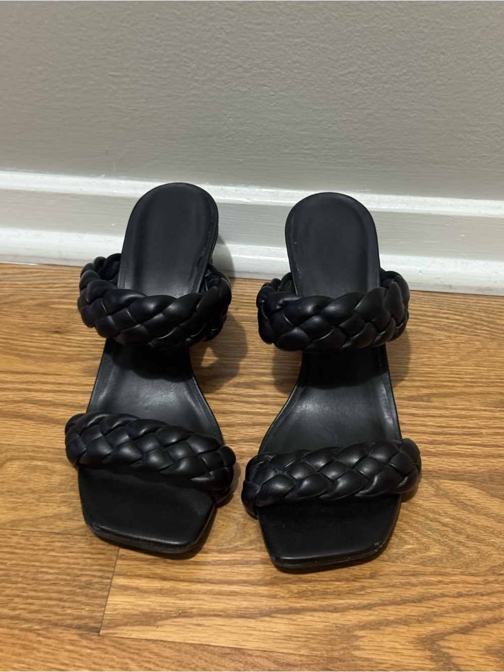 Braided Dual-Strap Black Women's Slide Heels